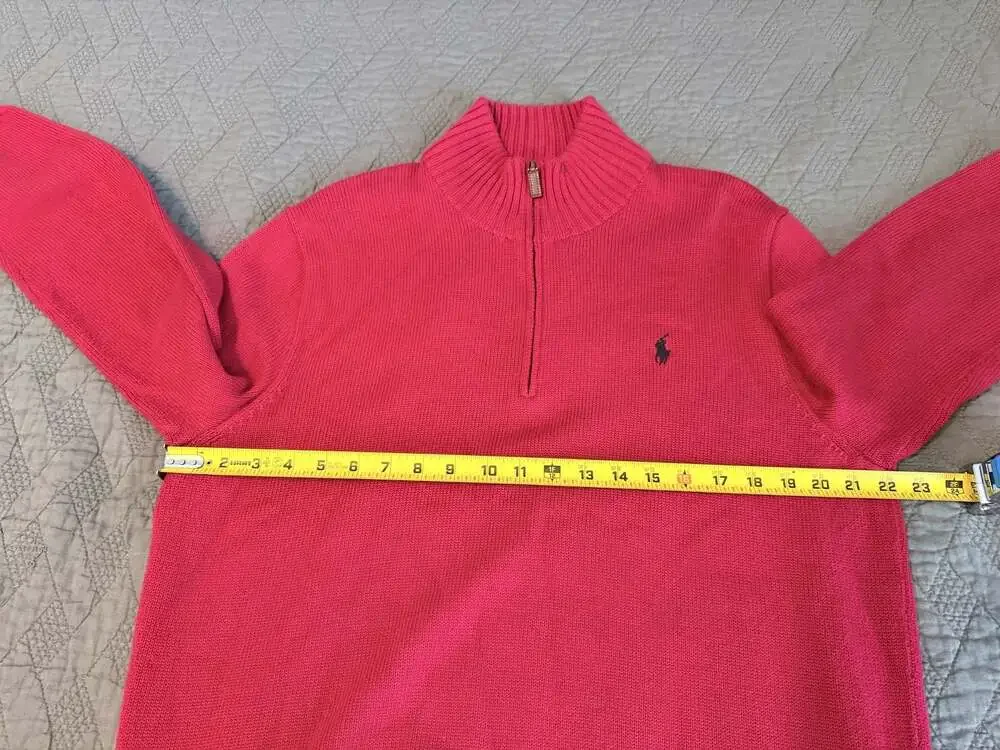 Polo Ralph Lauren Men's 1/4 Half Zip Ribbed Cotton Sweater, Rosette Pink L